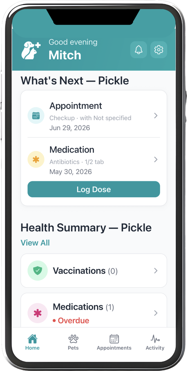 PetPlus what's next — upcoming appointments and medications